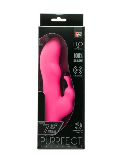 Розовый вибратор с клиторальным стимулятором PURRFECT SILICONE DELUXE RABBIT - 19 см.