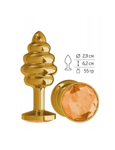 Золотистая пробка с рёбрышками и оранжевым кристаллом - 7 см.