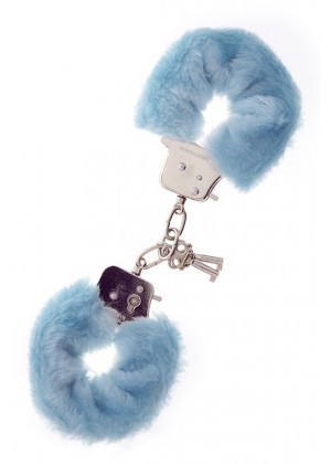 Голубые меховые наручники METAL HANDCUFF WITH PLUSH BLUE