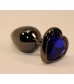 Чёрная анальная пробка с синим стразом-сердцем - 8 см.