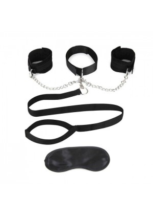 Чёрный ошейник с наручниками и поводком Collar Cuffs   Leash Set