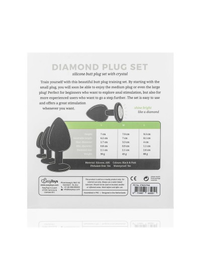 Набор из 3 черных анальных пробок со стразами Diamond Plug Set