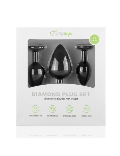 Набор из 3 черных анальных пробок со стразами Diamond Plug Set