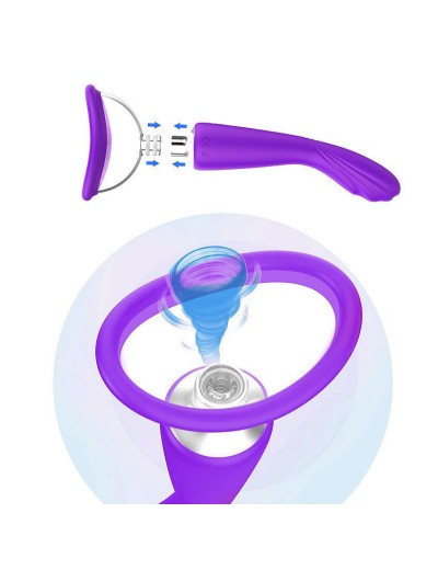 Фиолетовый вибратор с вакуумной чашей Alon - 22 см.
