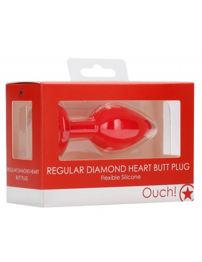 Красная анальная пробка с прозрачным стразом Diamond Heart Butt Plug - 7,3 см.