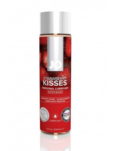 Лубрикант на водной основе с ароматом клубники JO Flavored Strawberry Kiss - 120 мл.