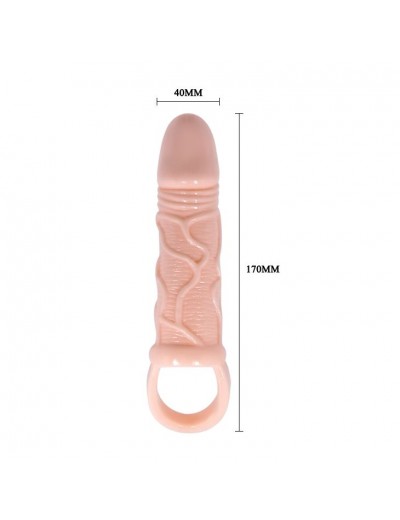 Телесная вибрирующая насадка на пенис с подхватом для мошонки - 17 см.