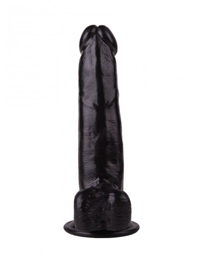 Фаллоимитатор с мошонкой на присоске чёрного цвета - 16,5 см.