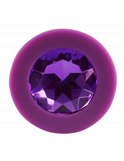 Фиолетовая анальная пробка с кристаллом - 8 см.