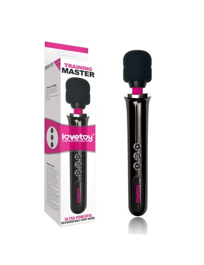 Черный вибростимулятор Training Master Ultra Powerful Rechargeable Body Wand - 30,5 см.