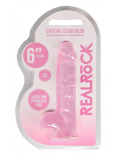 Розовый фаллоимитатор Realrock Crystal Clear 6 inch - 17 см.