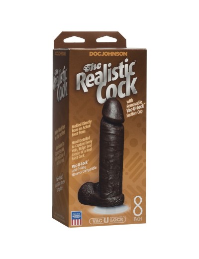 Коричневый фаллоимитатор The Realistic Cock 8” with Removable Vac-U-Lock Suction Cup - 20,57 см.