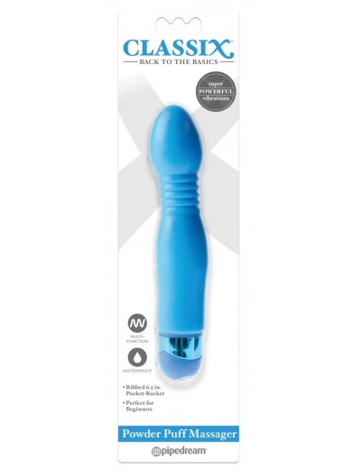 Голубой гибкий вибромассажер Powder Puff Massager - 17,1 см.