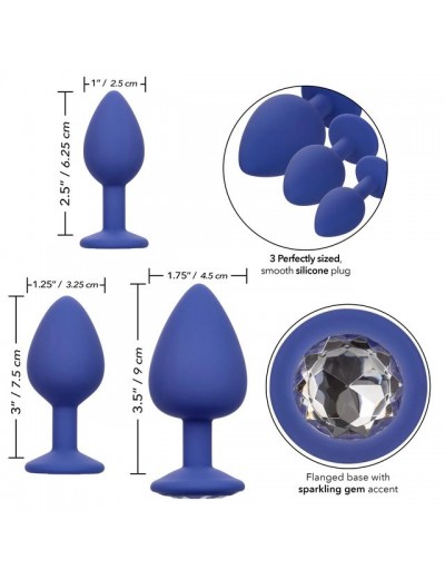 Набор из трёх синих анальных пробок с кристаллом Cheeky Gems