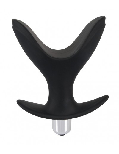 Чёрная анальная V-образная пробка Black Velvets Vibrating Anchor Plug с вибрацией - 10,3 см.