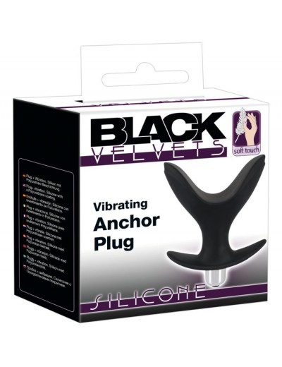 Чёрная анальная V-образная пробка Black Velvets Vibrating Anchor Plug с вибрацией - 10,3 см.