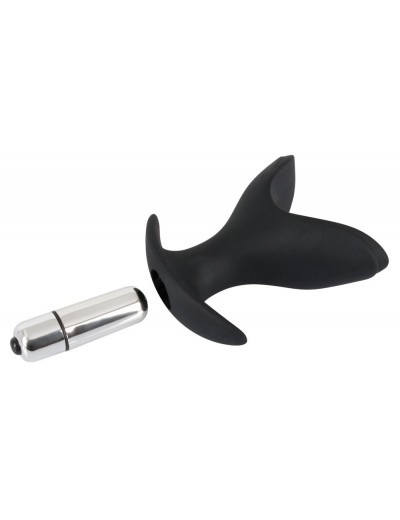 Чёрная анальная V-образная пробка Black Velvets Vibrating Anchor Plug с вибрацией - 10,3 см.