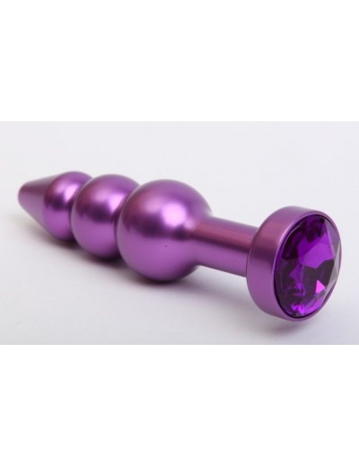 Фиолетовая фигурная анальная ёлочка с фиолетовым кристаллом - 11,2 см.