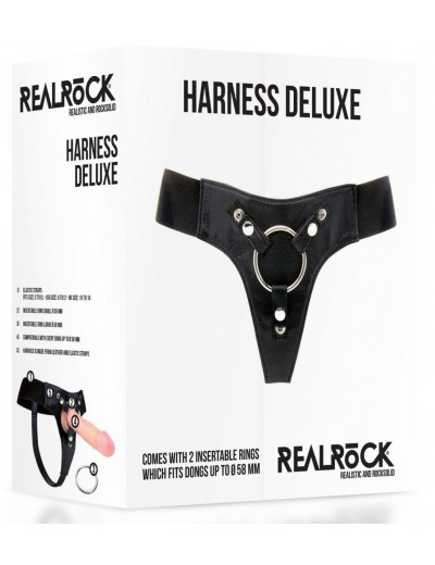 Черные трусики Harness Deluxe для страпона O-ring