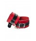 Красно-черные кожаные наручники со сцепкой