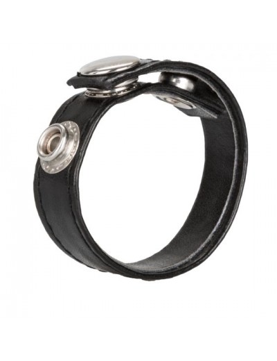 Черная кожаная утяжка для пениса Leather 3-Snap Ring