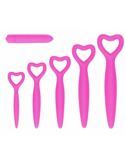 Набор розовых вагинальных расширителей с вибропулей Silicone Vaginal Dilator Set