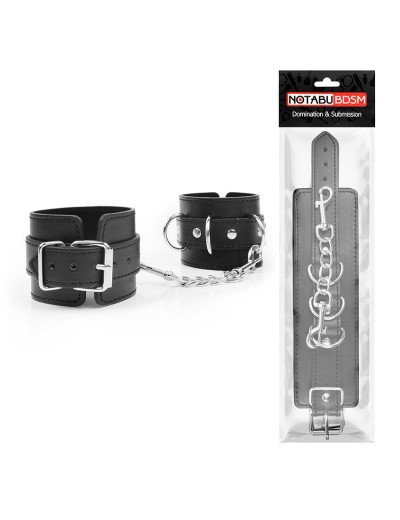 Черные наручники с металлическими застежками и цепочкой
