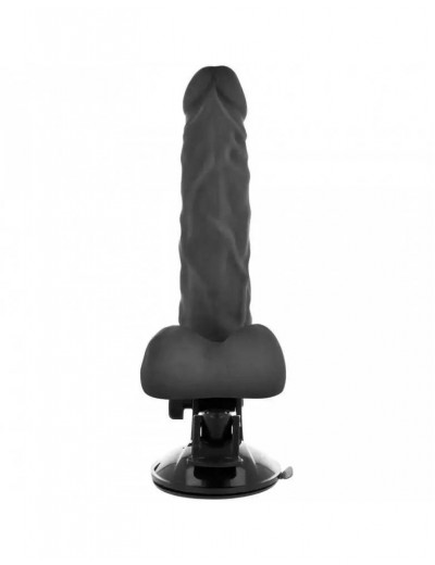 Черный вибратор на мощной присоске Basecock Realistic Vibrator Remote Control - 21 см.