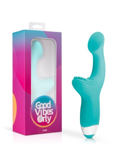 Зеленый вибратор для G-стимуляции с клиторальной щеточкой Yuki G-Spot Vibrator - 19 см.