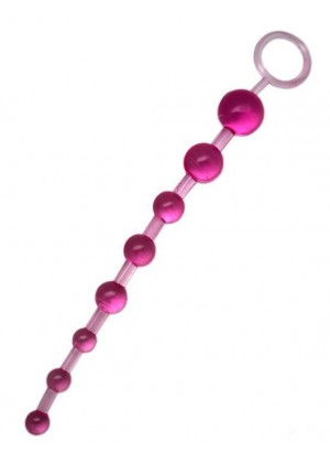 Розовая анальная цепочка с ручкой - 29,5 см.