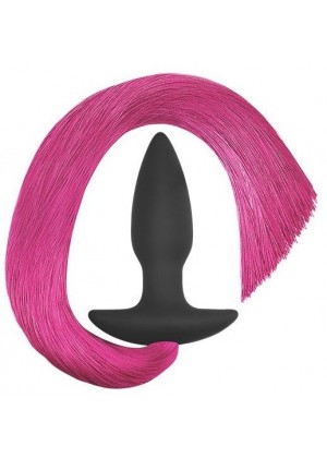 Черная анальная пробка с розовым хвостом Silicone Anal Plug with Pony Tail