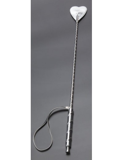 Серебристый стек с наконечником-сердцем из искусственной кожи - 57 см.