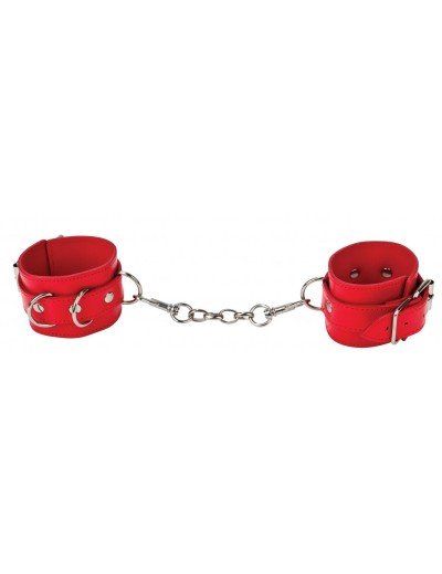 Красные кожаные наручники с заклёпками