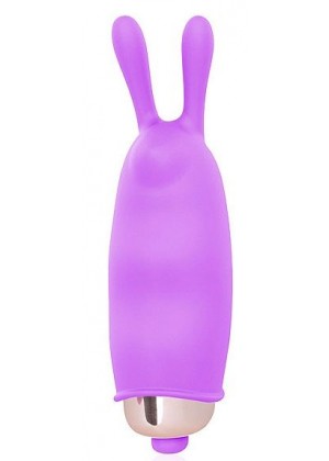 Фиолетовый клиторальный вибромассажер с ушками - 7,5 см.