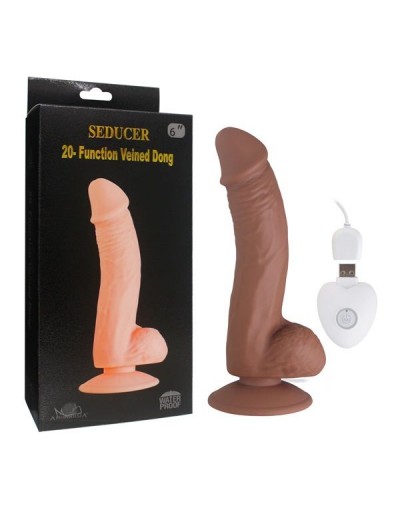 Коричневый вибратор SEDUCER 20 Function Veined Dong - 20 см.