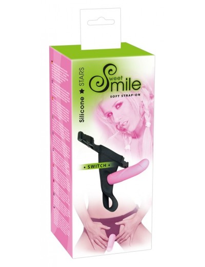 Розовый страпон на трусиках с регулируемыми бретелями Smile - 16 см.