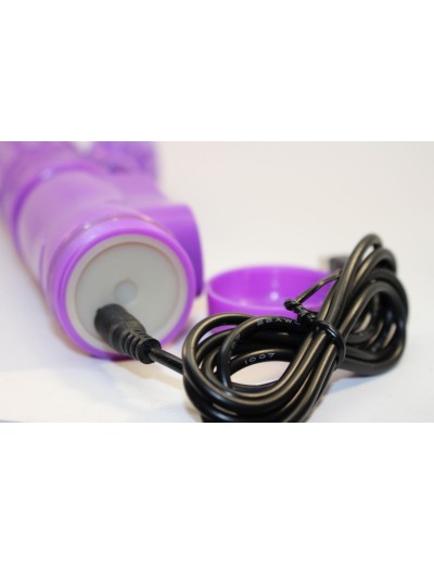 Фиолетовый вибратор-ротатор с клиторальным стимулятором - 22,5 см.
