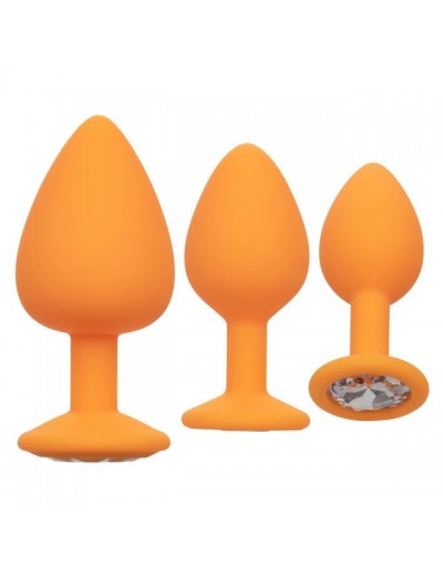 Набор из трёх оранжевых анальных пробок с кристаллом Cheeky Gems