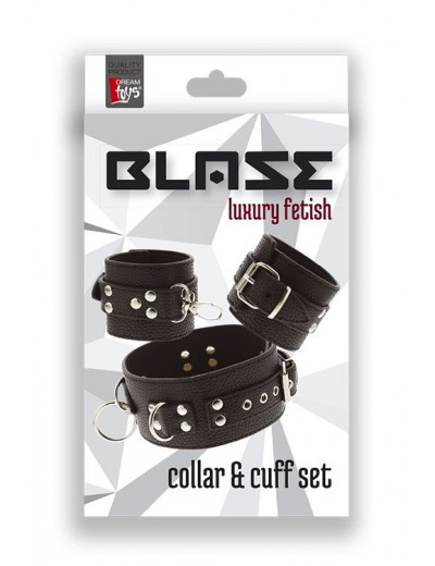 Черный ошейник с манжетами для рук COLLAR   CUFF SET