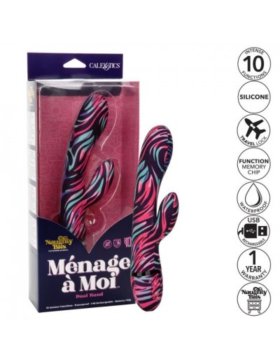 Черный вибратор-кролик Menage ? Moi Dual Wand с ярким принтом - 21 см. Черный вибратор-кролик Menage ? Moi Dual Wand с ярким принтом - 21 см.