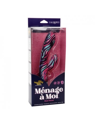 Черный вибратор-кролик Menage ? Moi Dual Wand с ярким принтом - 21 см. Черный вибратор-кролик Menage ? Moi Dual Wand с ярким принтом - 21 см.