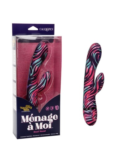 Черный вибратор-кролик Menage ? Moi Dual Wand с ярким принтом - 21 см. Черный вибратор-кролик Menage ? Moi Dual Wand с ярким принтом - 21 см.