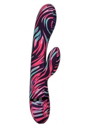 Черный вибратор-кролик Menage ? Moi Dual Wand с ярким принтом - 21 см.
