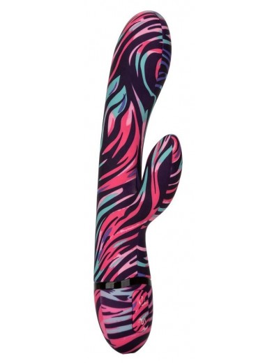 Черный вибратор-кролик Menage ? Moi Dual Wand с ярким принтом - 21 см. Черный вибратор-кролик Menage ? Moi Dual Wand с ярким принтом - 21 см.