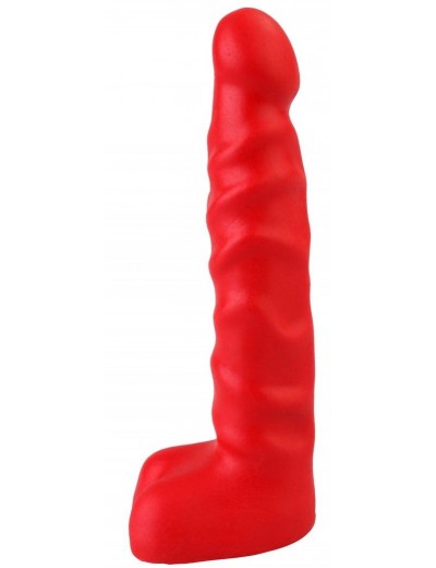 Красный анальный стимулятор с мошонкой - 14 см.