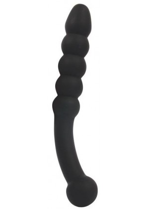 Черный изогнутый анальный стимулятор-елочка - 22,5 см.