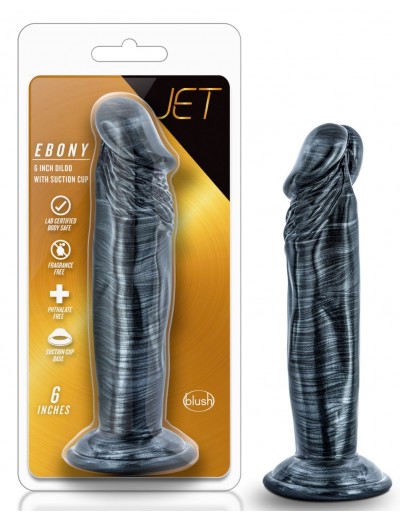 Черный фаллоимитатор без мошонки с присоской Ebony 6 Inch Dildo - 15 см.