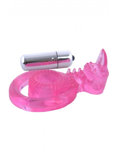 Розовая вибронасадка со стимулятором клитора  Язычок