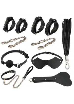 Оригинальный БДСМ-набор из 9 предметов в черной кожаной сумке