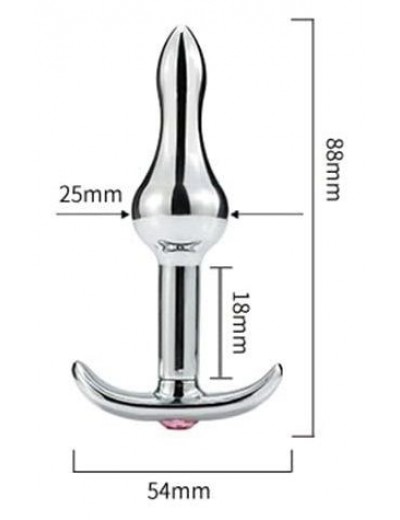 Металлическая анальная пробка-капля с розовым кристаллом - 8,8 см.